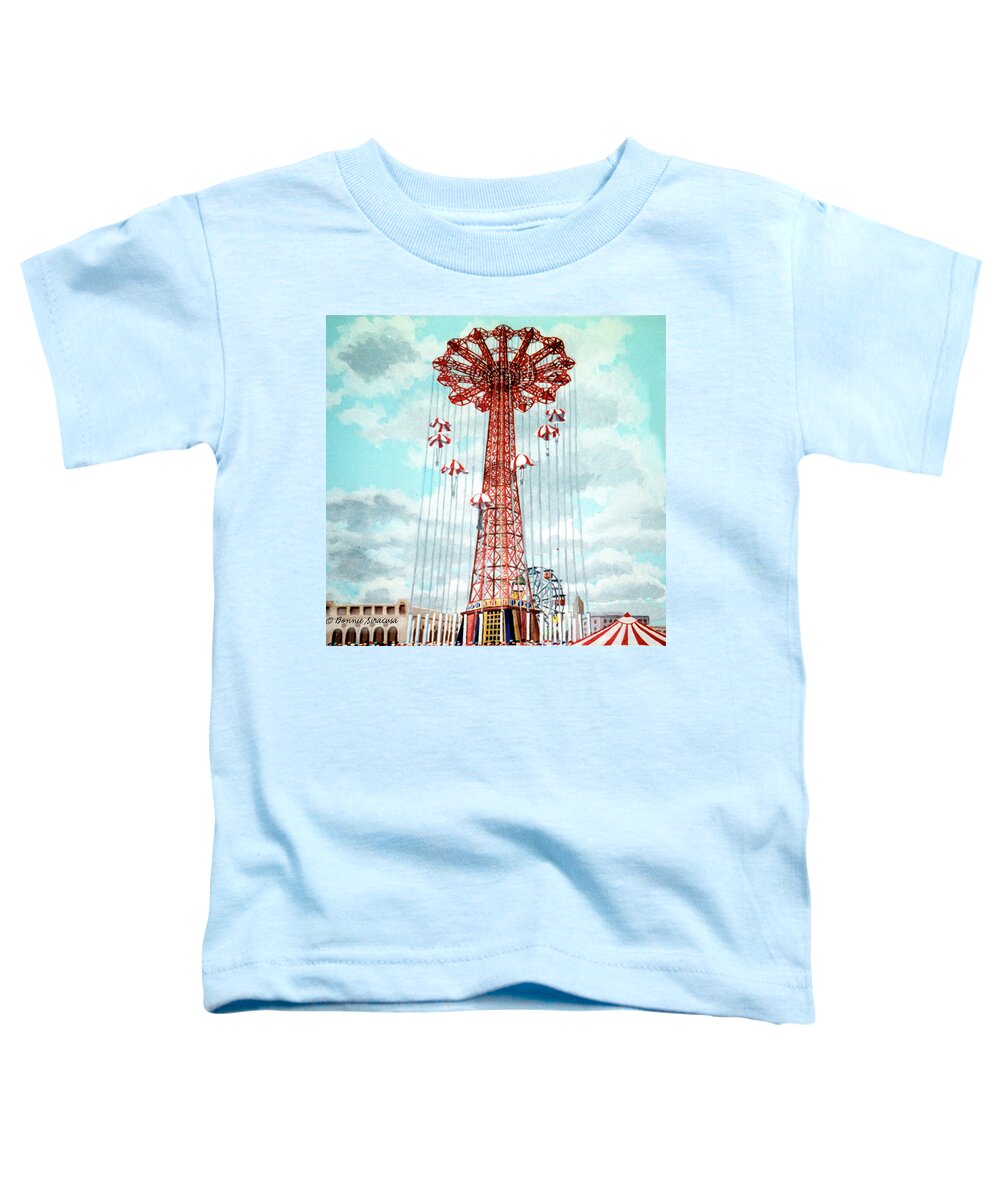  Toddler T-Shirt featuring the painting Parachute Jump by Bonnie Siracusa