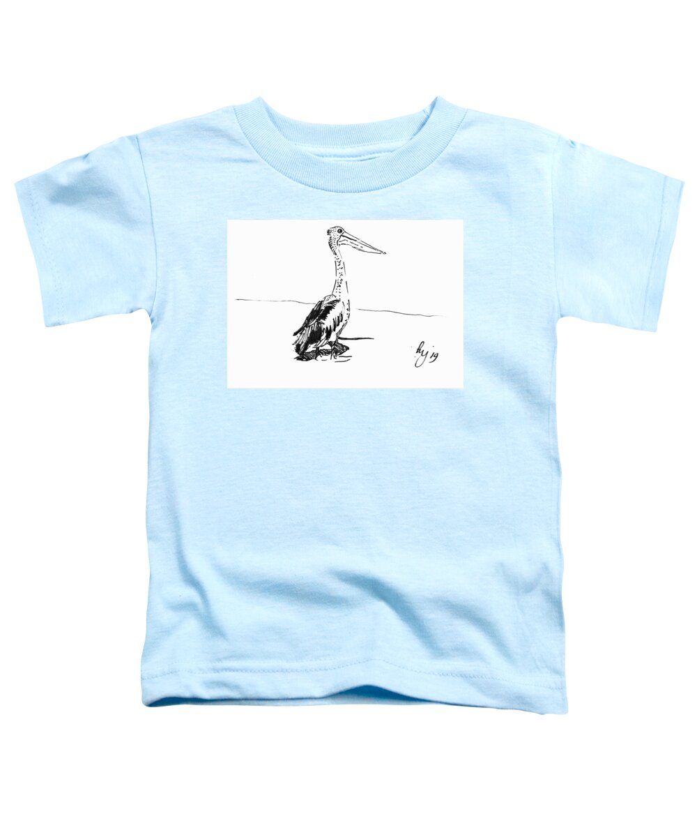 Pelican Toddler T-Shirt featuring the drawing Pelican drawing by Mike Jory