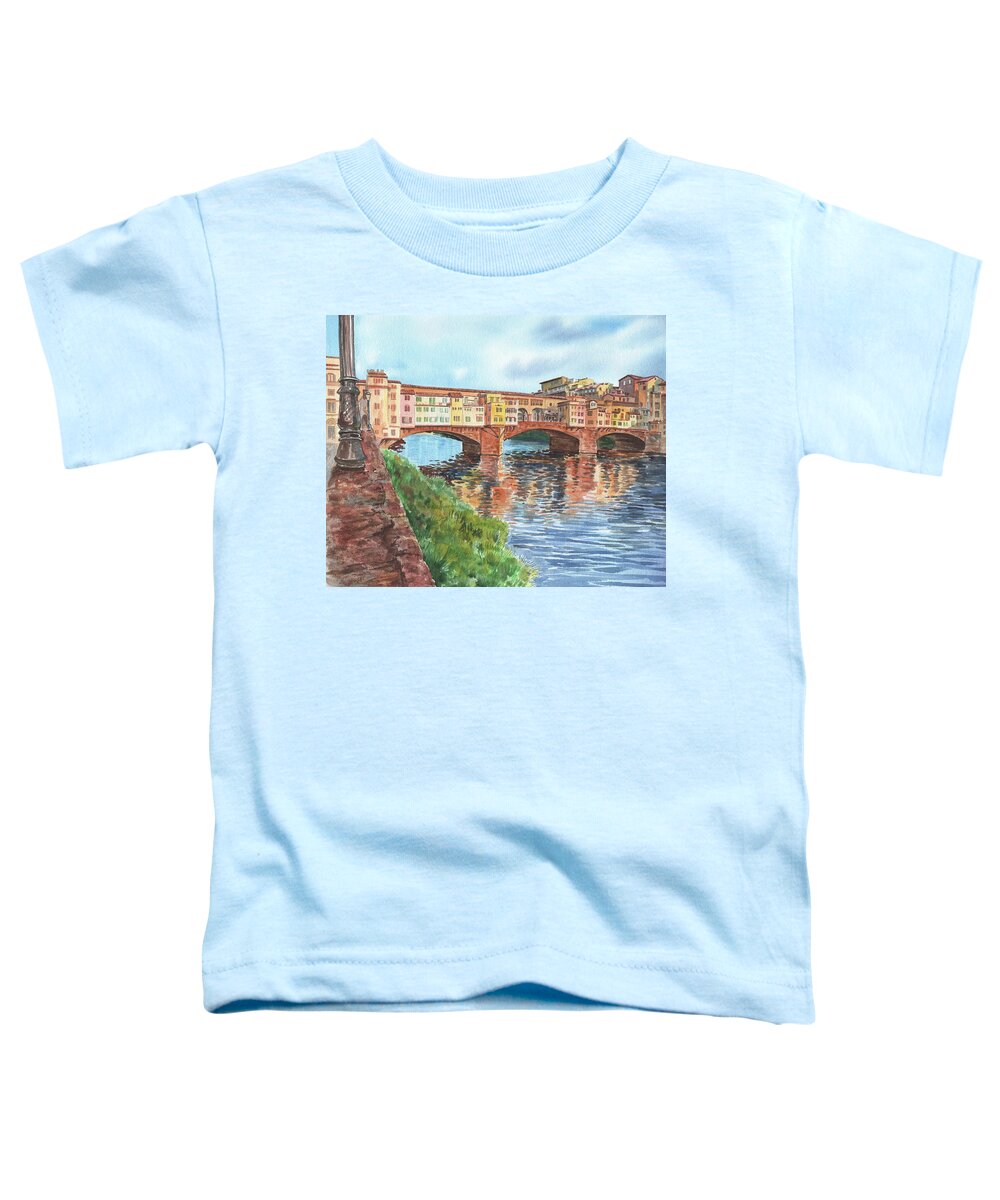 Italy Toddler T-Shirt featuring the painting Ponte Vecchio Florence Italy Watercolor by Irina Sztukowski