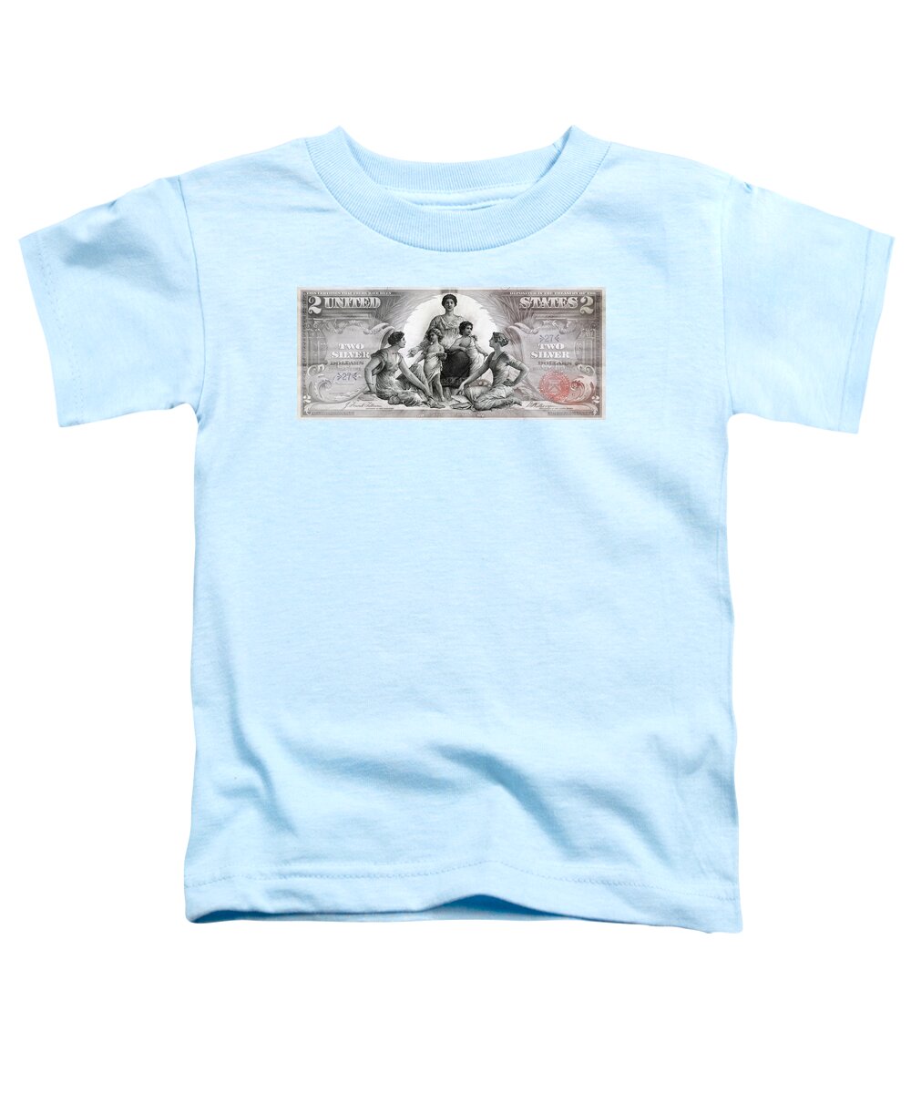 Travelpixpro Toddler T-Shirt featuring the digital art Science Educational Series 1896 American Two Dollar Bill Currency Starburst Artwork by Shawn O'Brien