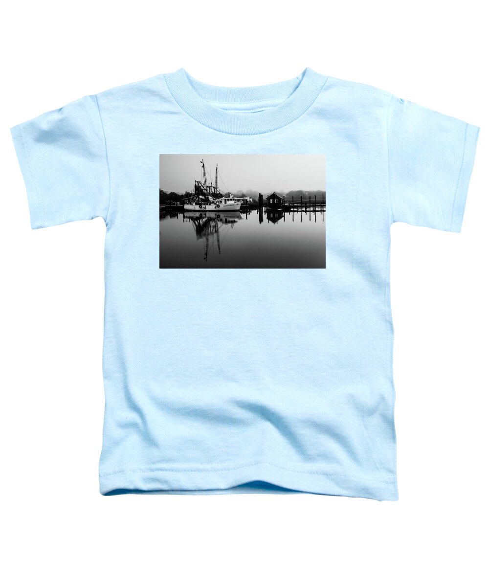 Black And White Toddler T-Shirt featuring the photograph Shrimping Town by Donnie Whitaker