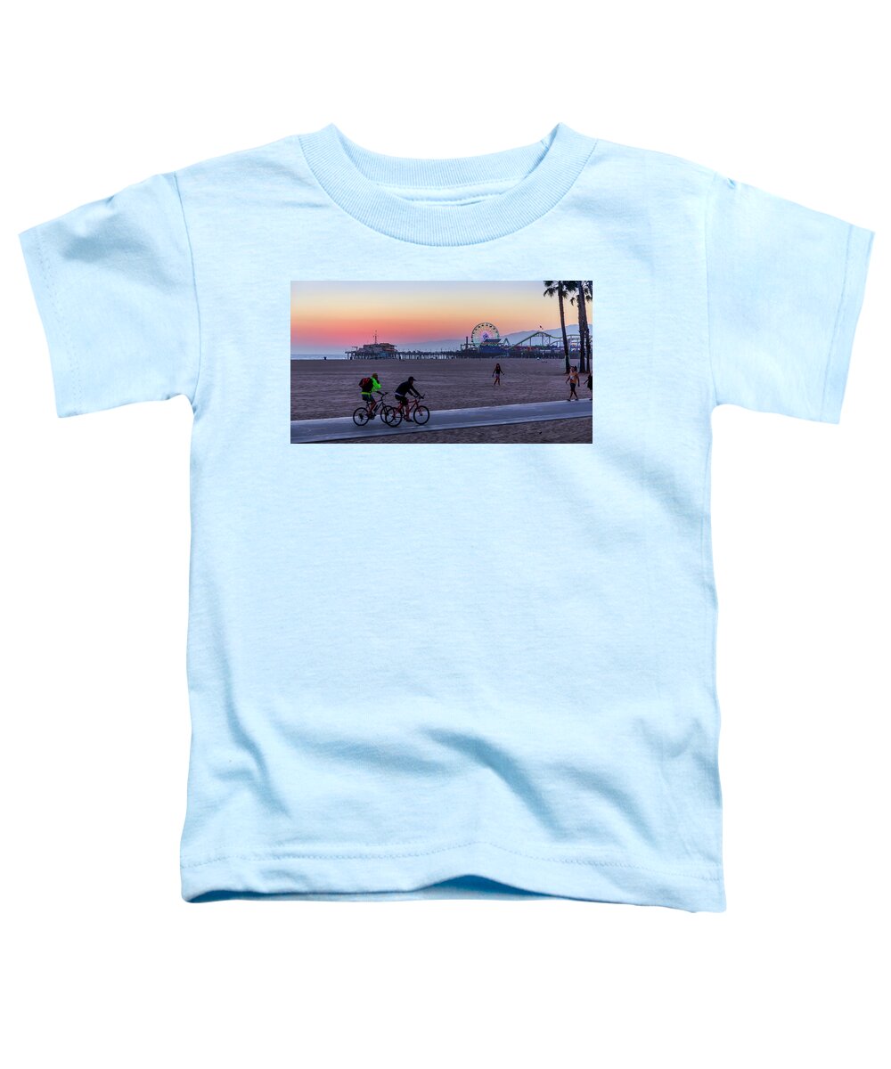 Los Angeles Toddler T-Shirt featuring the photograph Sundown Ride To The Pier by Gene Parks