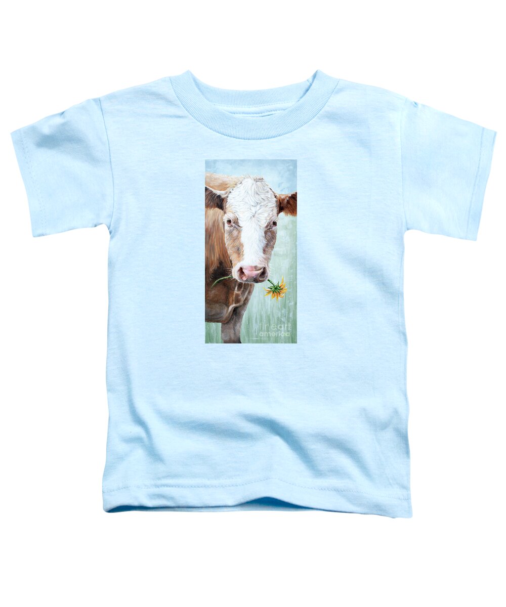Cow Painting Toddler T-Shirt featuring the painting My Sunflower - Cow Painting by Annie Troe