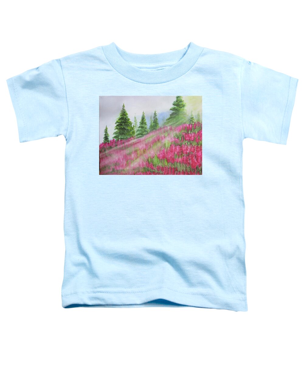 Pink Flowers Toddler T-Shirt featuring the painting Sunkissed Wildflowers by Martha Lancaster