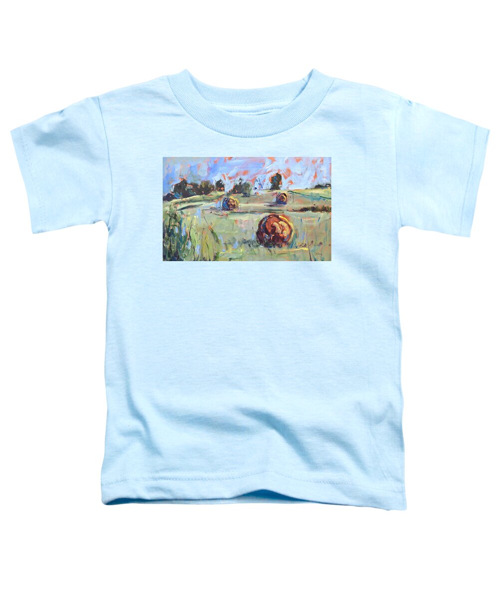 Hayfield Toddler T-Shirt featuring the painting The Dreaming Fields by Donna Tuten