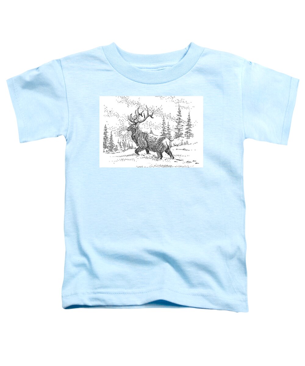 Elk Toddler T-Shirt featuring the drawing The King by Kevin Heaney
