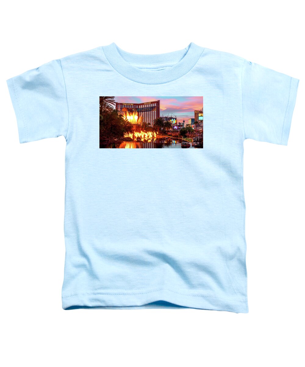 Treasure Island Toddler T-Shirt featuring the photograph Treasure Island and the Mirage Volcano at Sunset 2 to 1 Ratio by Aloha Art