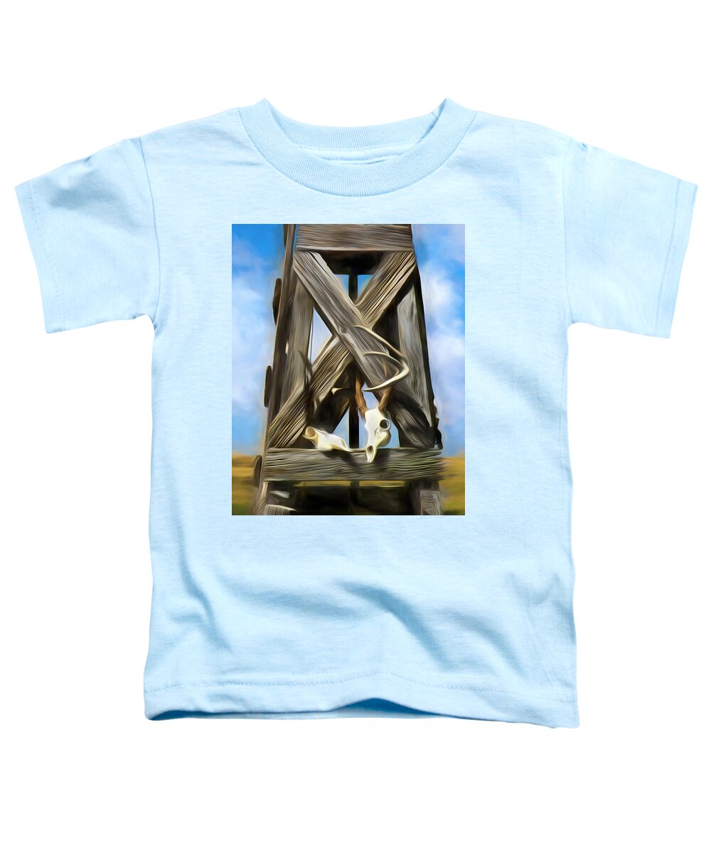 Kansas Toddler T-Shirt featuring the photograph Windmill with skulls 02 by Rob Graham