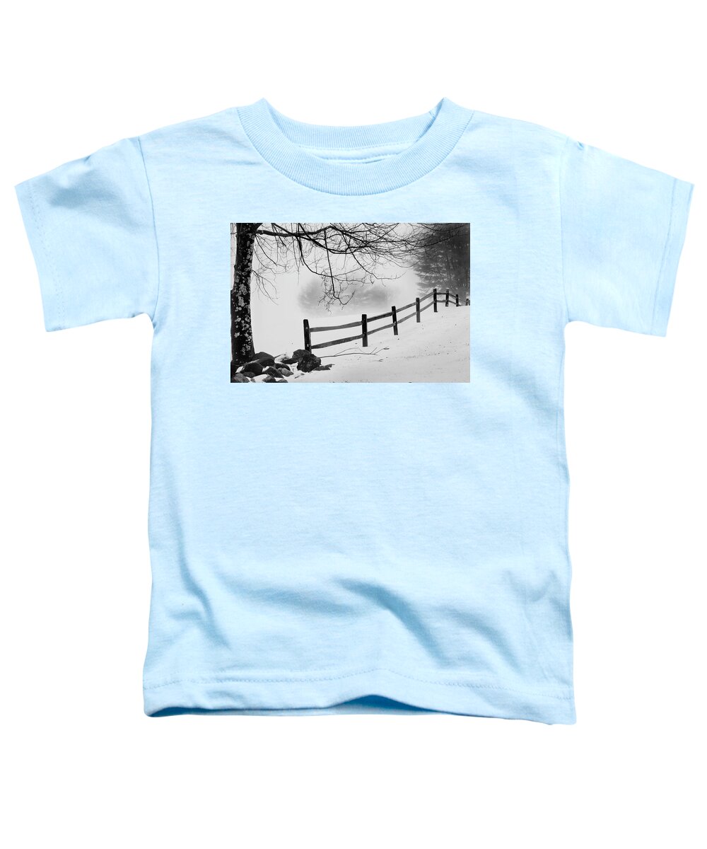 Black And White Winter Toddler T-Shirt featuring the photograph Winter Fence by Bill Wakeley