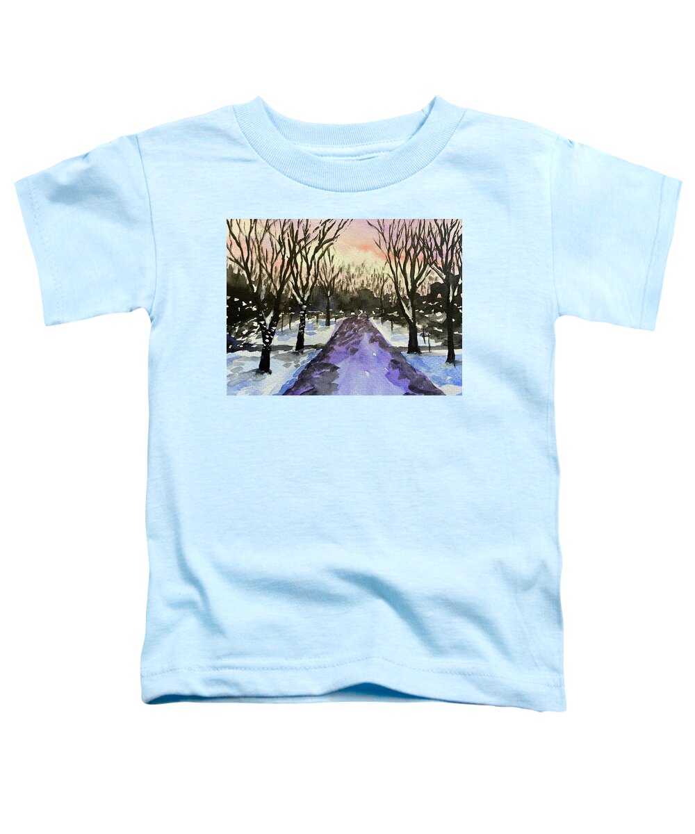 Snow Toddler T-Shirt featuring the painting Snowy Lane #2 by Larry Whitler