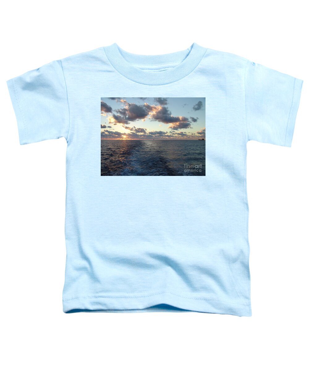 #gulfofmexico #underway #highseas #evening #dusk #sunset #nightfall #clouds #cloudy #tealskies #peachskies #wake #sprucewoodstudios Toddler T-Shirt featuring the photograph Trails in the Sea by Charles Vice