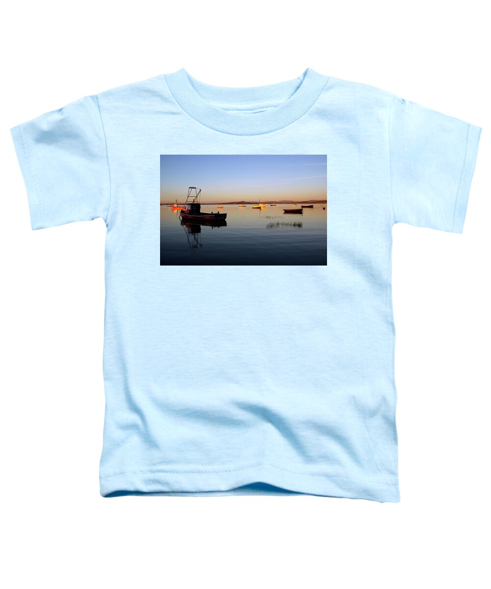 Lancashire Toddler T-Shirt featuring the photograph MORECAMBE. Fishing Boats Moored On The Bay. by Lachlan Main