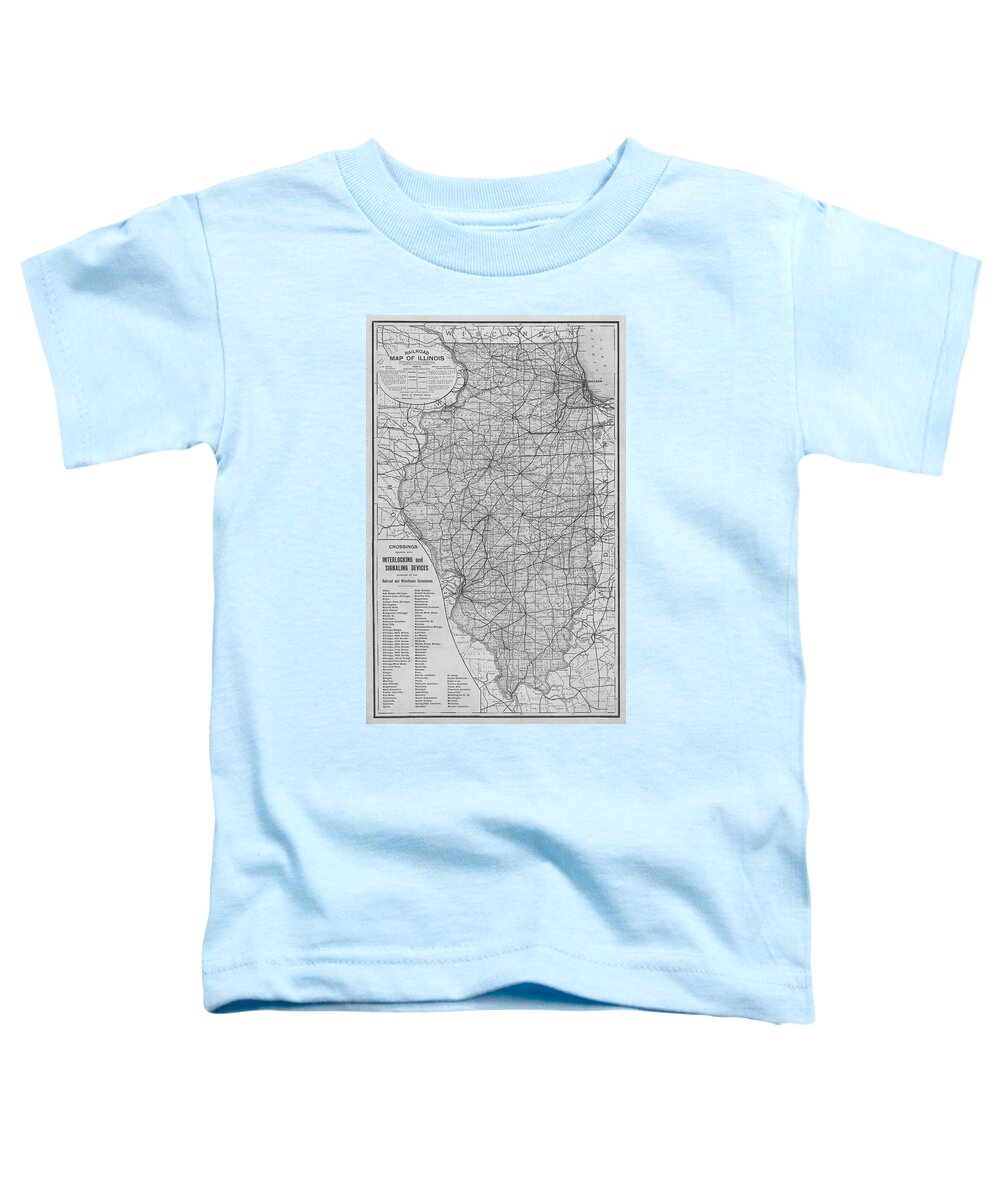 1885 Toddler T-Shirt featuring the photograph 1895 Historical Railroad Map of Illinois Black and White Map by Toby McGuire