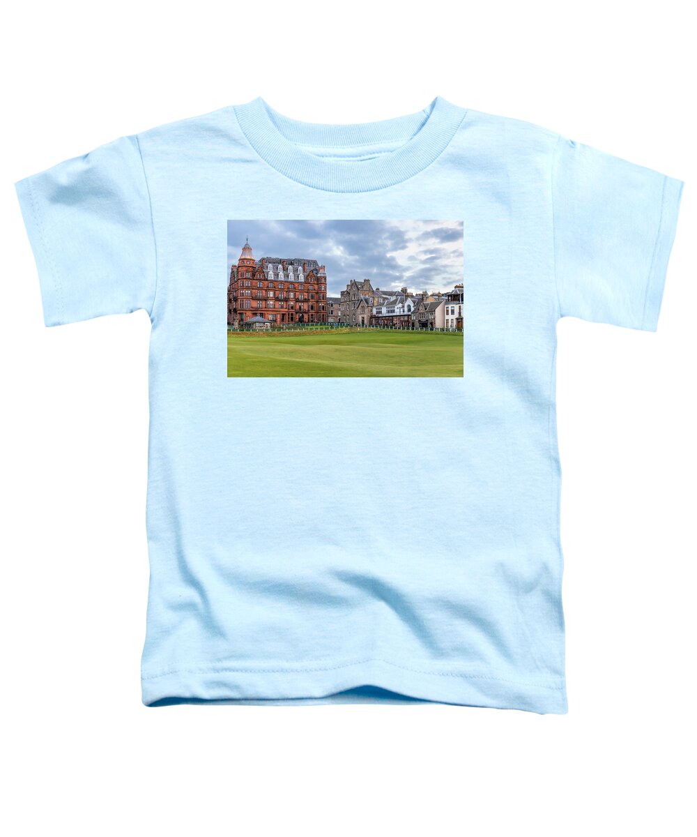 St Andrews Andrews Toddler T-Shirt featuring the photograph 18th hole at the Old Course at St Andrews by Mike Centioli