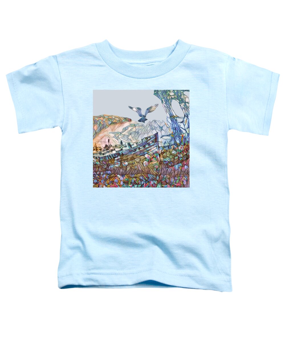Boats Toddler T-Shirt featuring the mixed media Abandoned Boat, Isle of Mull #2 by Ann Leech