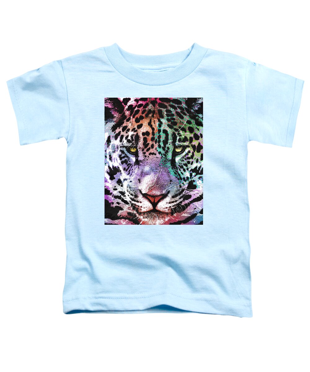 Felino Toddler T-Shirt featuring the mixed media Rainbow Leopard by J U A N - O A X A C A