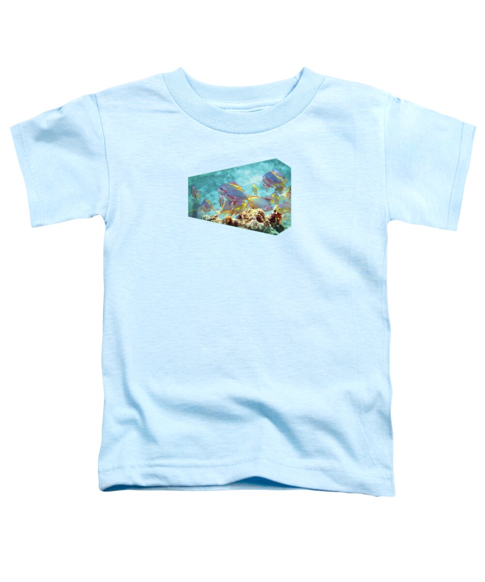 Anthias Toddler T-Shirt featuring the photograph Anthias fish - Colorful bustle on top of coral reef - by Ute Niemann
