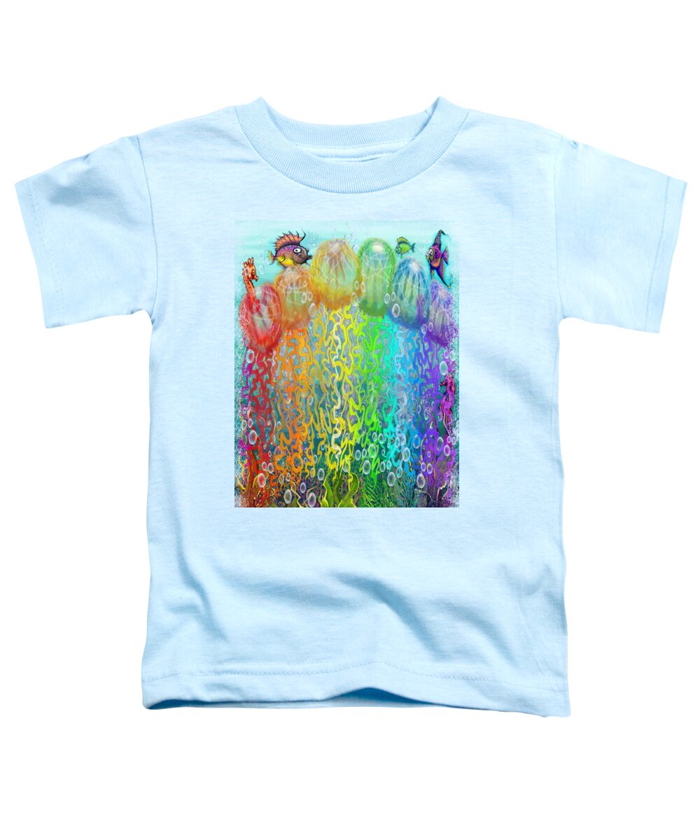 Aquatic Toddler T-Shirt featuring the digital art Aqua Jellyfish Rainbow Fantasy by Kevin Middleton
