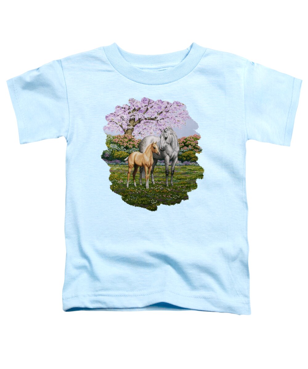 Quarter Horse Toddler T-Shirt featuring the painting Spring's Gift - Mare and Foal by Crista Forest
