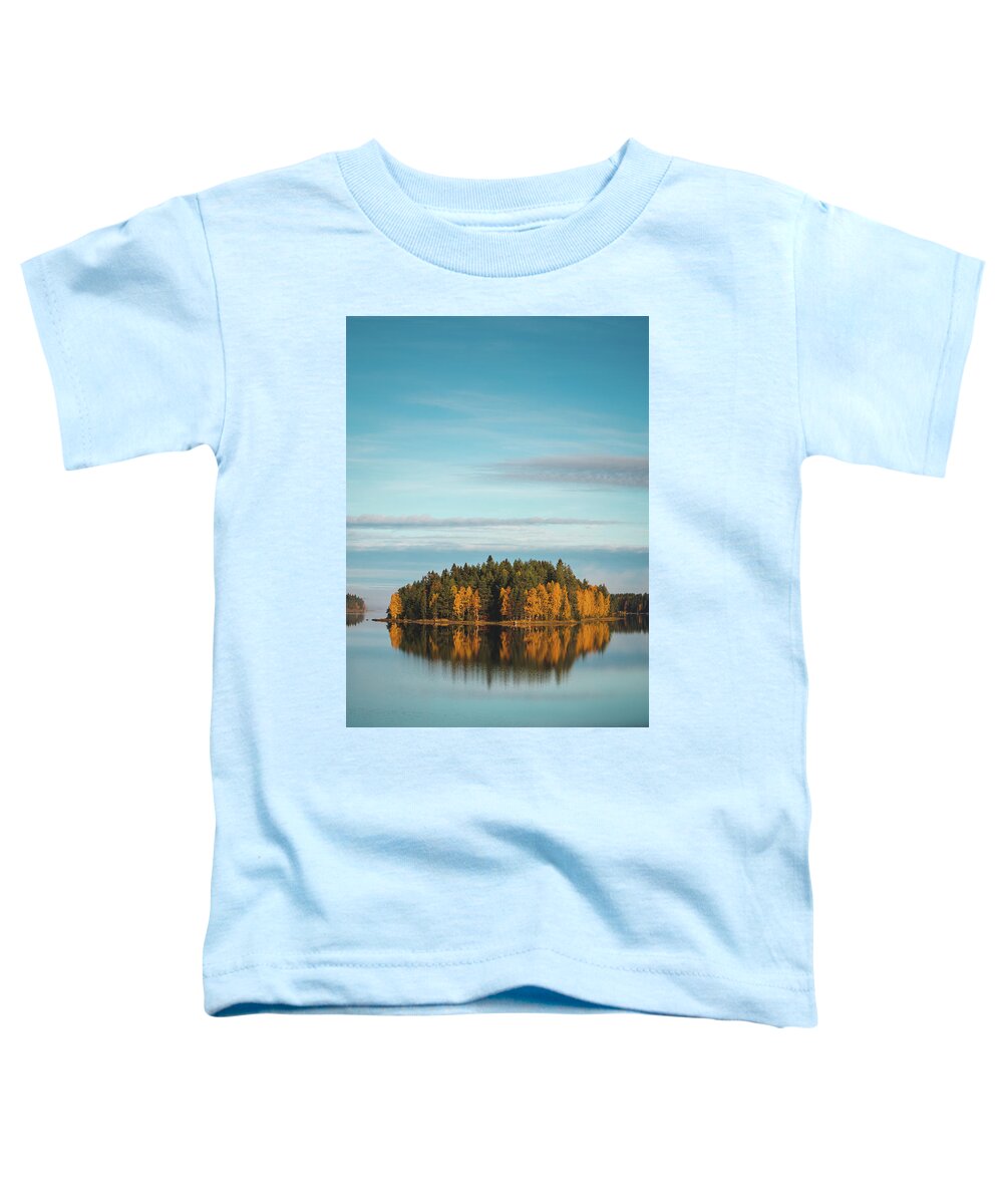 Admire Toddler T-Shirt featuring the photograph Autumn coloured island in the middle of the lake by Vaclav Sonnek