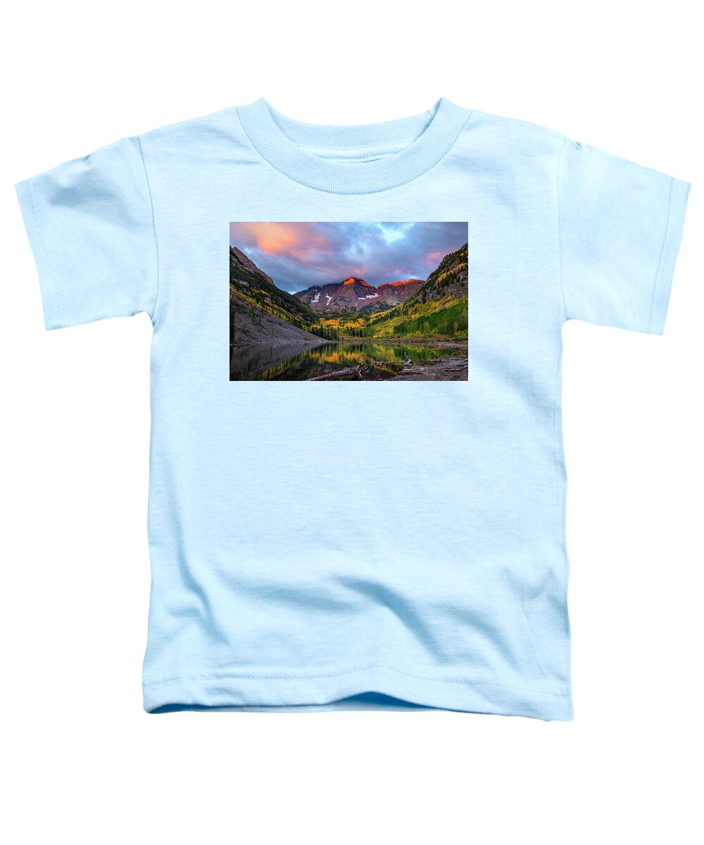 Maroon Bells Toddler T-Shirt featuring the photograph Autumn Daybreak At The Bells by Harriet Feagin