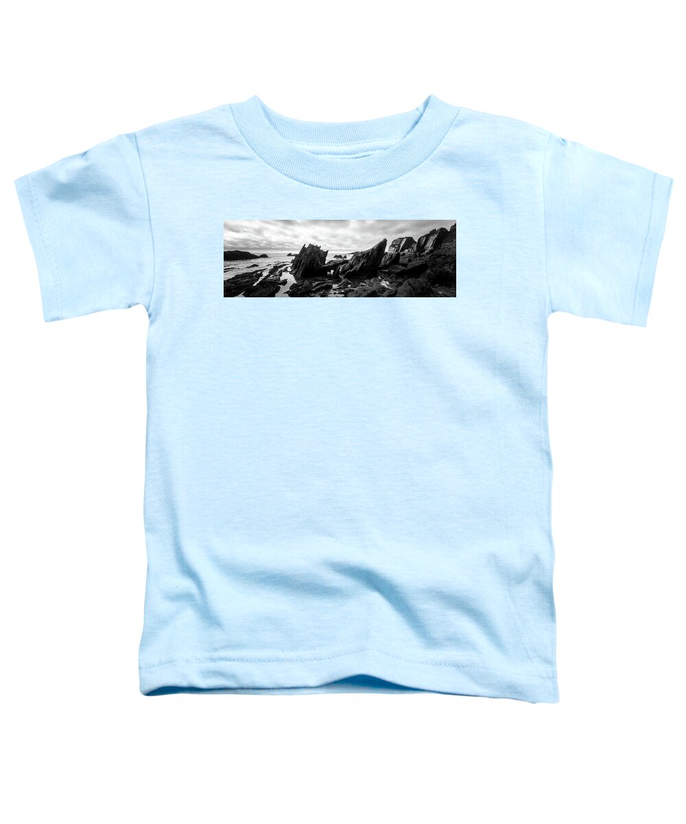 Devon Toddler T-Shirt featuring the photograph Ayrmer Cove South hams Devon Black and White by Sonny Ryse