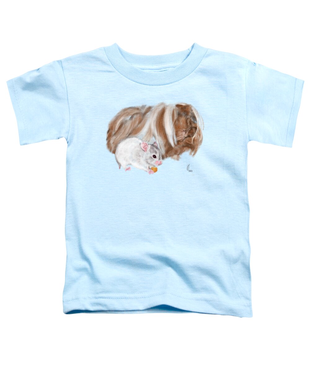 Hamster Toddler T-Shirt featuring the digital art Best Friends Hamster and Guinae Pig by Lois Ivancin Tavaf