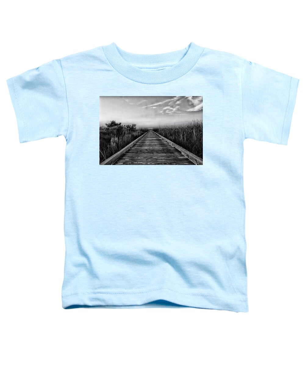 Boardwalk Toddler T-Shirt featuring the photograph Boardwalk to Infinity in Black and White by Bob Decker