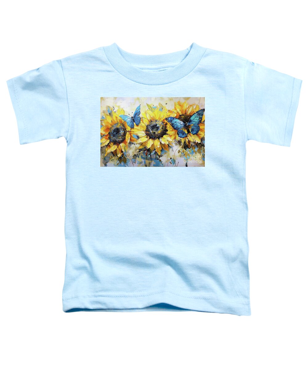 Blue Butterfly Toddler T-Shirt featuring the painting Botanical Butterfly Garden by Tina LeCour