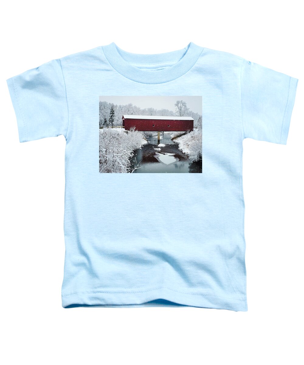 Covered Bridge Toddler T-Shirt featuring the photograph Bridge Over the Zumbro River by Andrea Whitaker