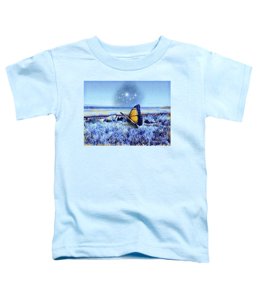Yellow Buttterfly Toddler T-Shirt featuring the mixed media Butterfly at the Beach by Susanne Baumann