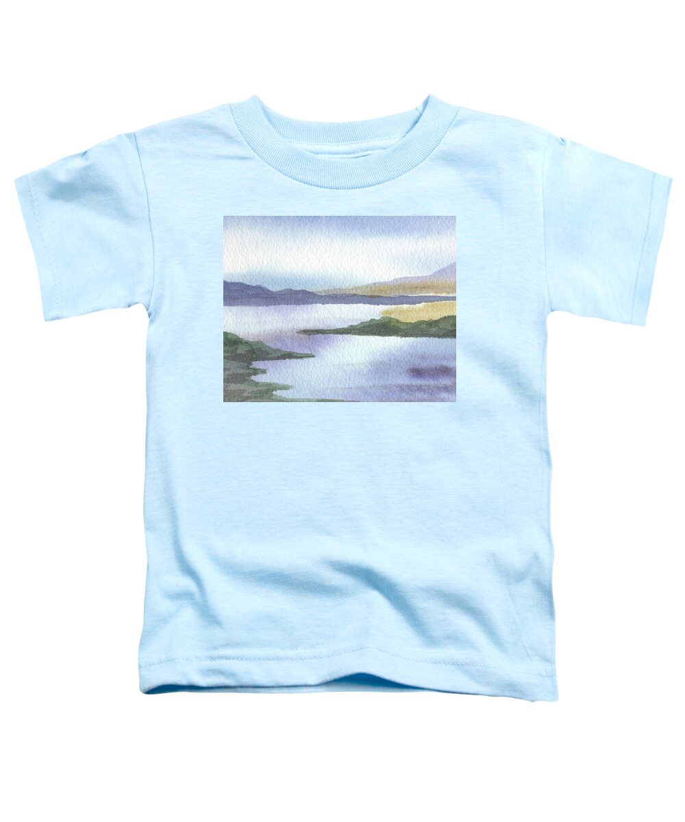 Calm Toddler T-Shirt featuring the painting Calm Dreamy Landscape Peaceful Lake Shore Quiet Meditative Nature IV by Irina Sztukowski