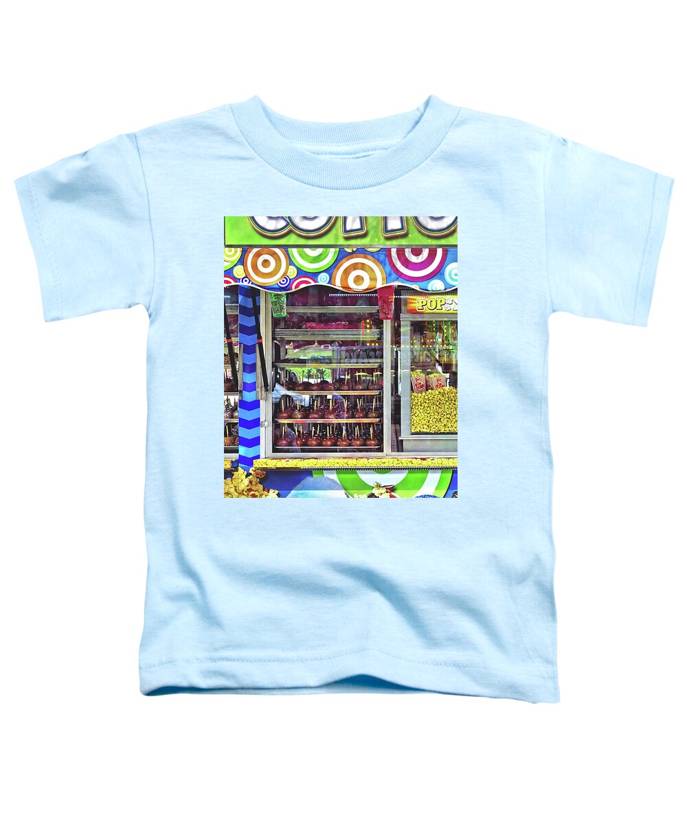 Fair Toddler T-Shirt featuring the photograph Candy Apples and Popcorn For Sale by Susan Savad