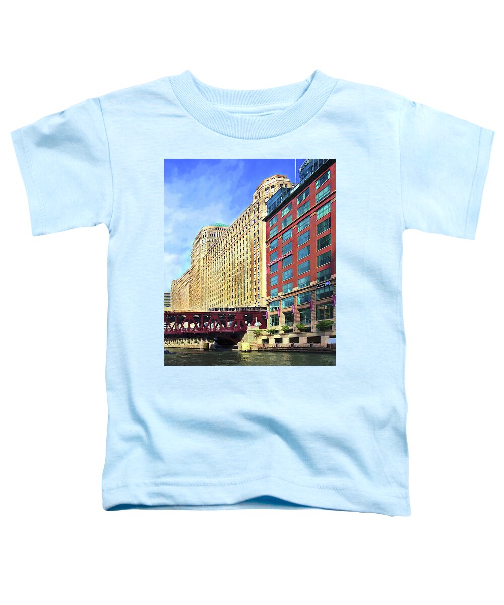 Chicago Toddler T-Shirt featuring the photograph Chicago IL - Train on Wells Street Bridge by Susan Savad
