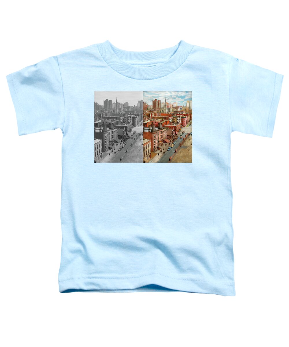 Chicago Toddler T-Shirt featuring the photograph City - Chicago, IL - The Churches of Chicago 1942 - Side by Side by Mike Savad