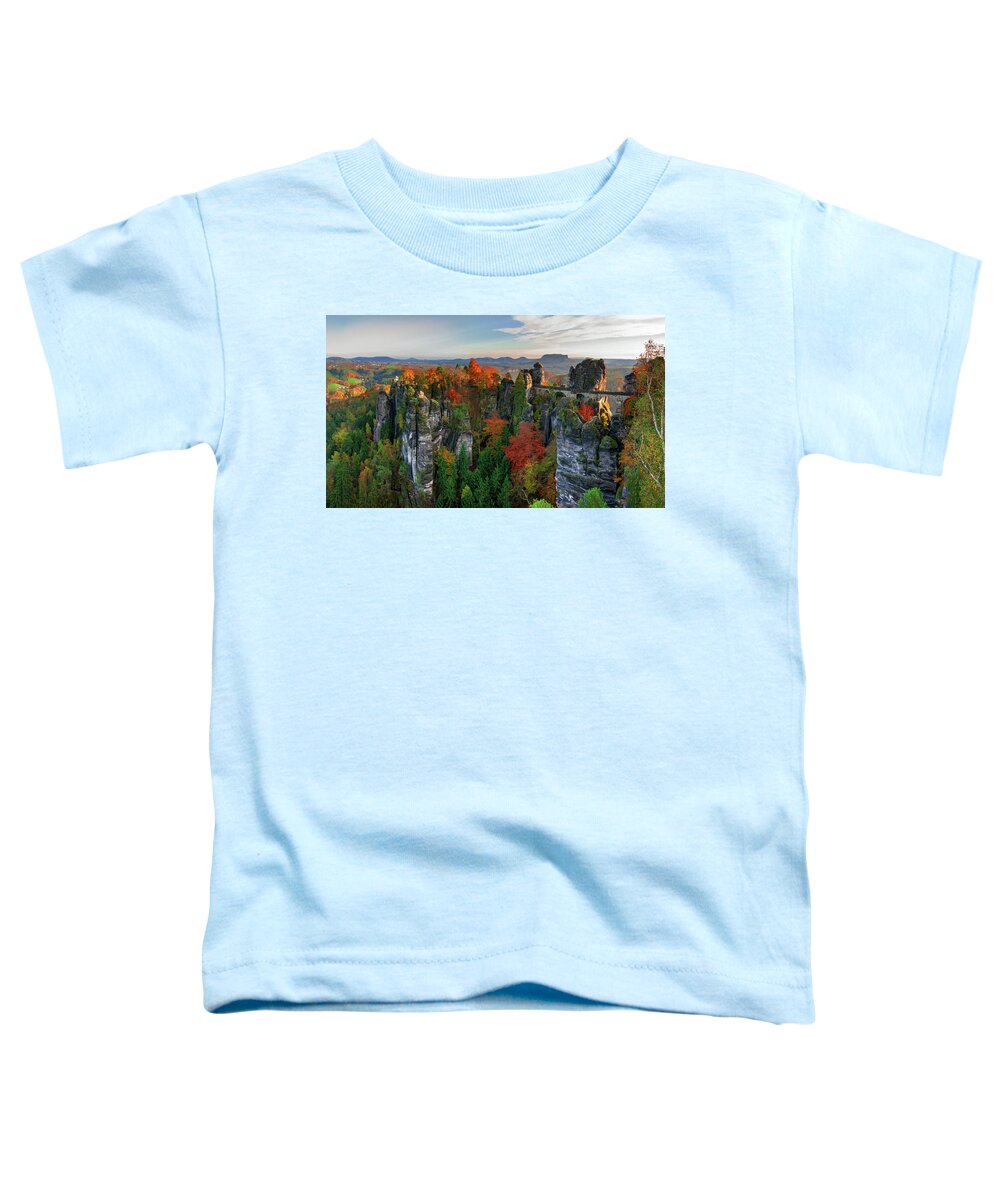 Saxon Switzerland Toddler T-Shirt featuring the photograph Colorful Bastei bridge in Saxon Switzerland by Sun Travels