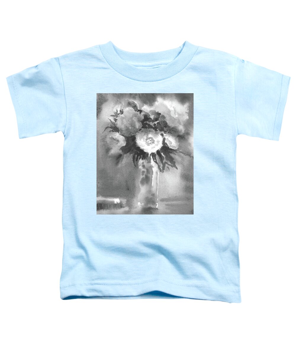 Abstract Flowers Toddler T-Shirt featuring the painting Cool Monochrome Palette Abstract Flowers Watercolor Floral Splash II by Irina Sztukowski