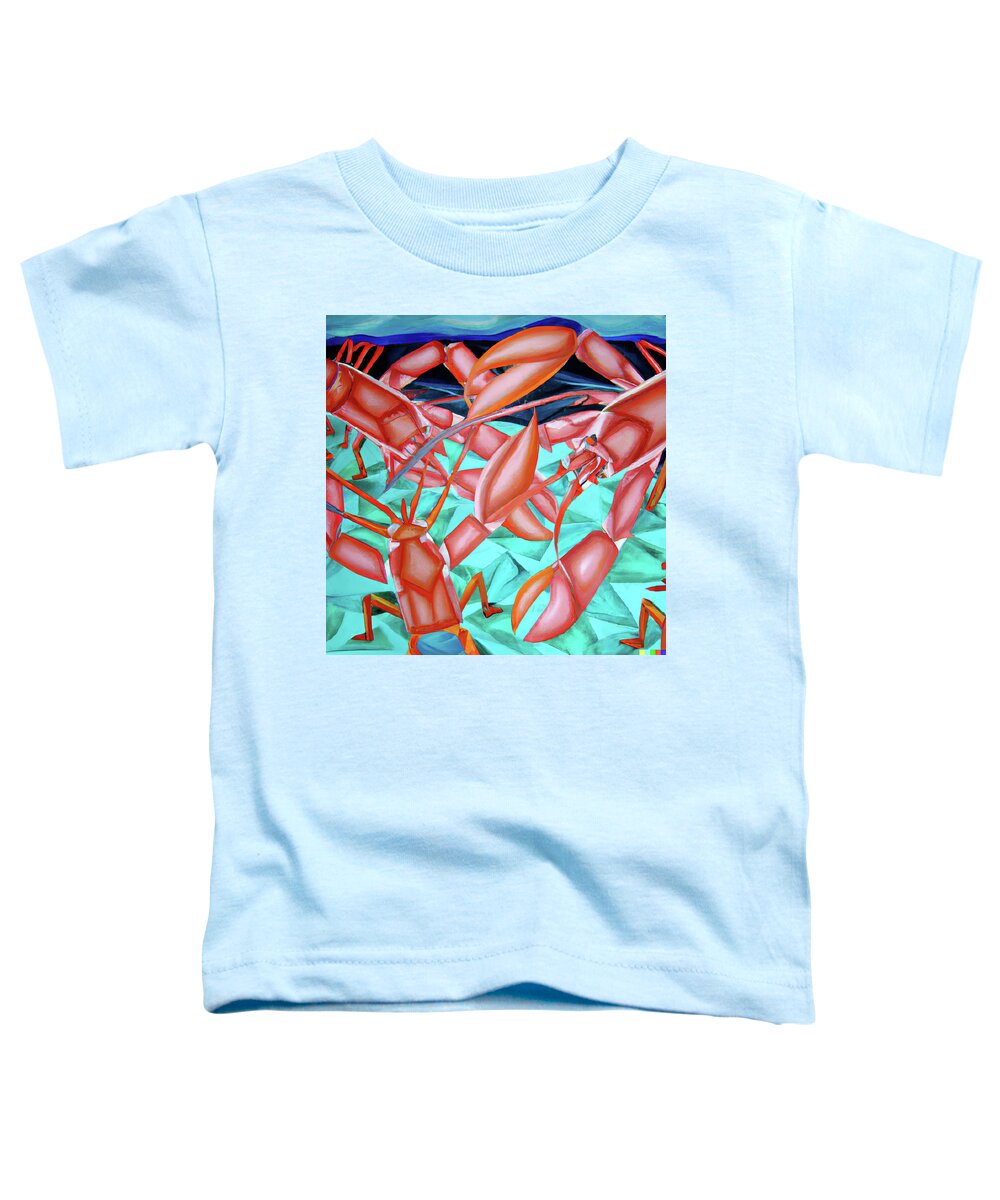 Cgi Illustration Toddler T-Shirt featuring the digital art Cubist painting of lobsters on the ocean floor by Steve Estvanik