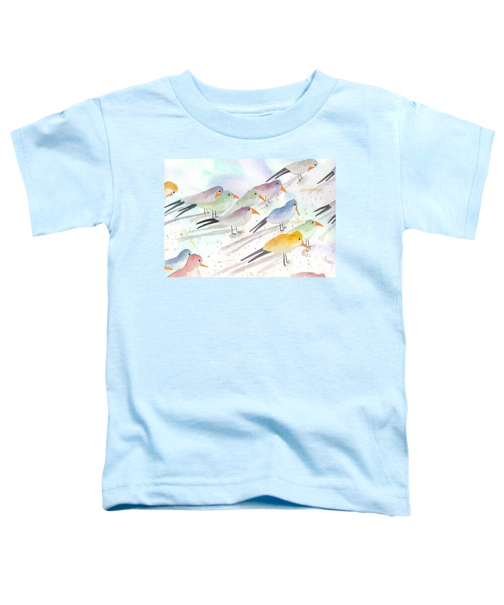  Birds At The Beach Toddler T-Shirt featuring the painting Birds at the Beach by L A Feldstein
