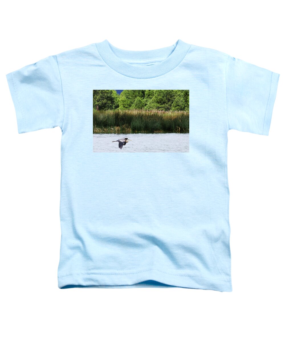 Heron Toddler T-Shirt featuring the photograph Ephemeral Summer Flight by Laura Putman