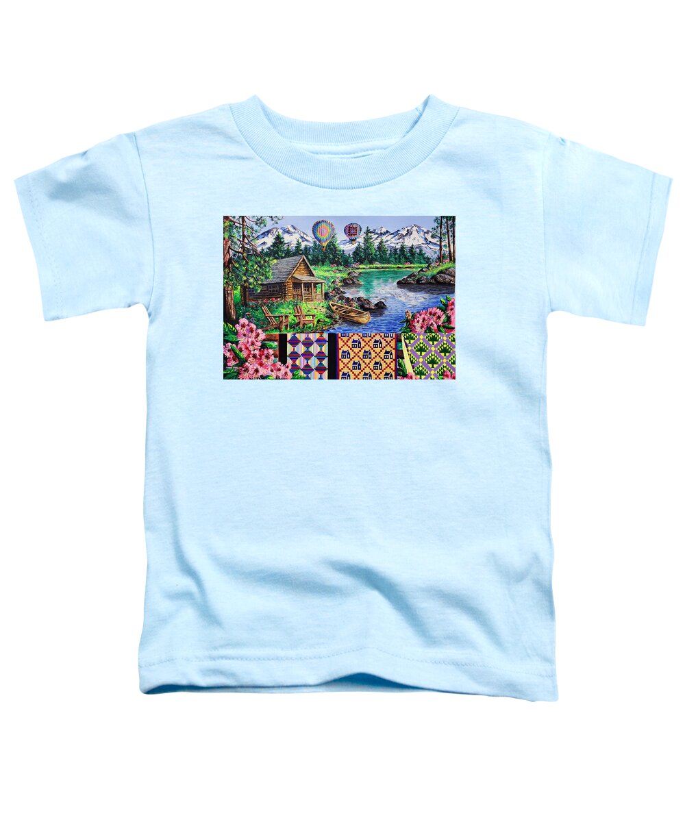 Quilts Toddler T-Shirt featuring the painting Floating Over Sisters by Diane Phalen