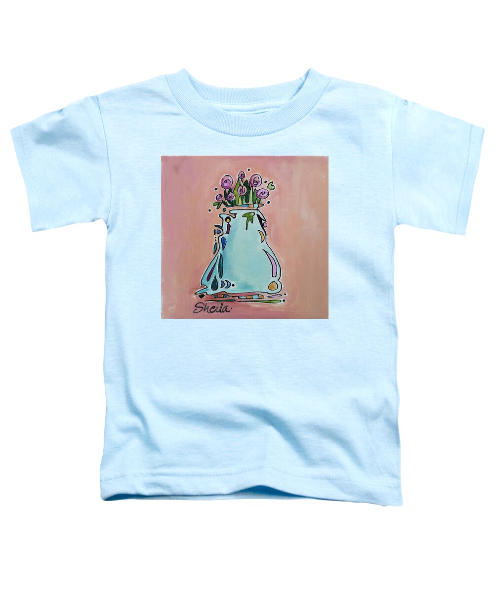 Still Life Toddler T-Shirt featuring the painting Flowers Blue Vase by Sheila Romard