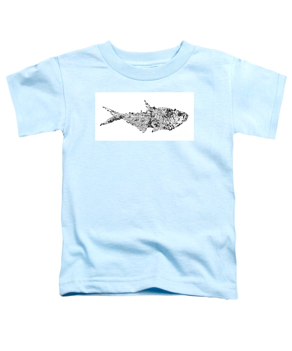 Black And White Toddler T-Shirt featuring the digital art Fossil Fish Illustration by Pete Klinger
