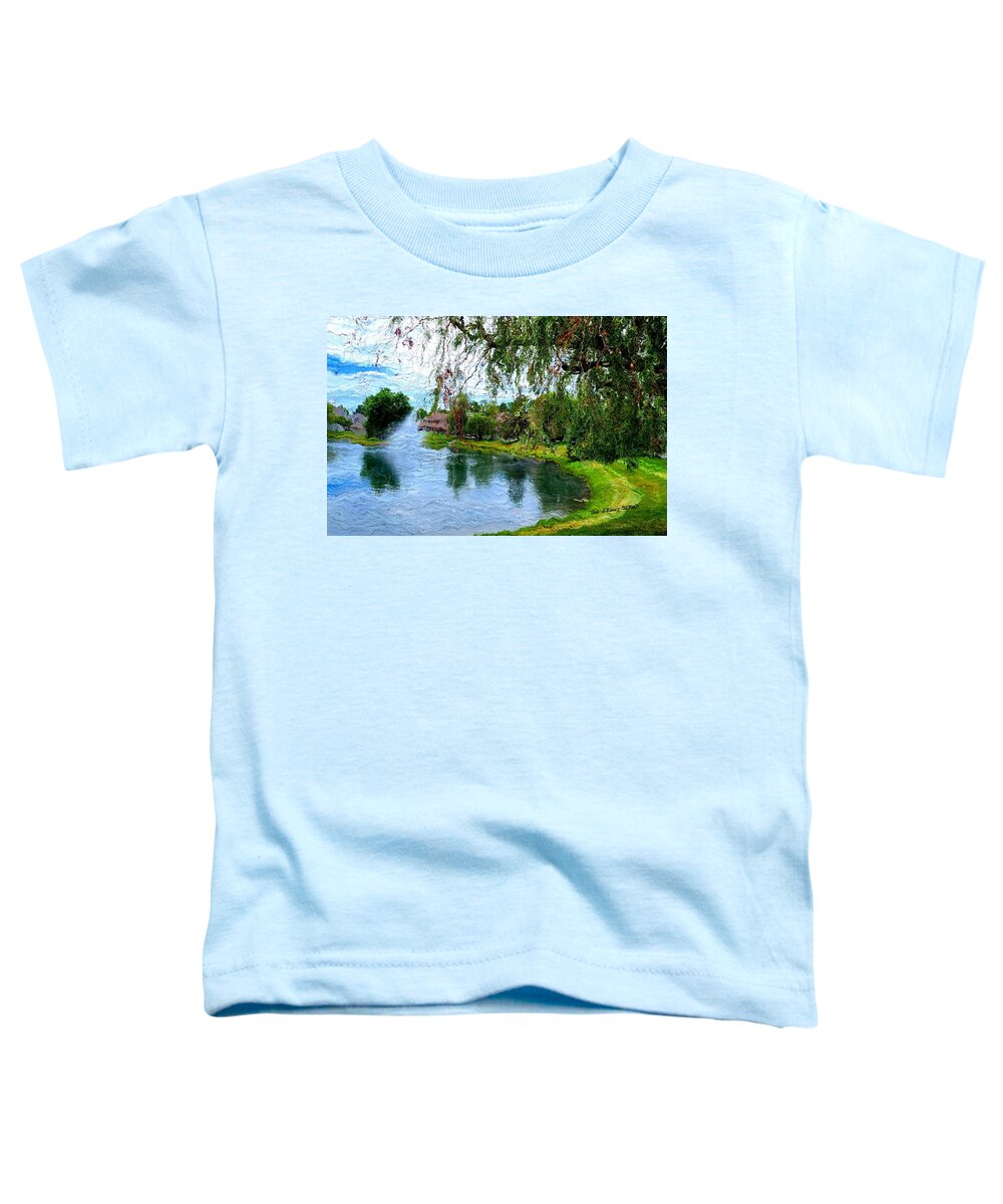Digital Lake Fountain Summer Seasonal Summer Scenic Toddler T-Shirt featuring the digital art Fountain Lake by Bob Shimer