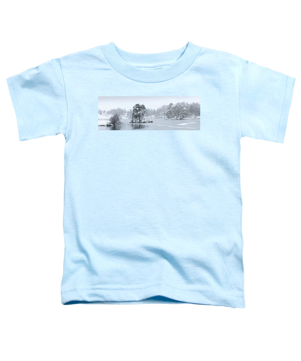 Panorama Toddler T-Shirt featuring the photograph Frozen tarn hows covere din snow lake district by Sonny Ryse