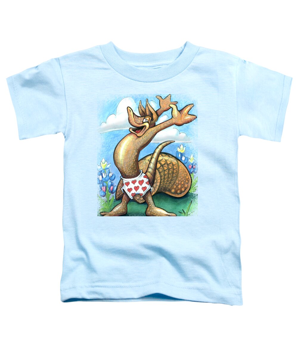 Armadillo Toddler T-Shirt featuring the digital art Get Out of Your Shell, Stop and Smell the Bluebonnets by Kevin Middleton