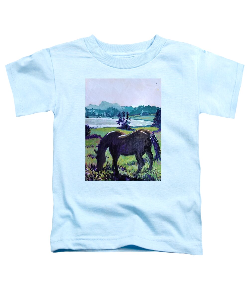 Grazing Toddler T-Shirt featuring the painting Grazing Stallion by Tilly Strauss