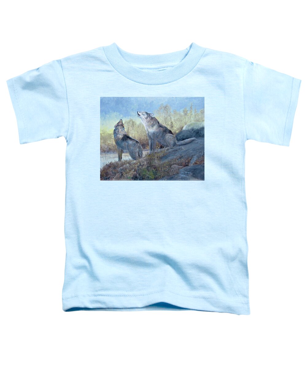 Wolf Toddler T-Shirt featuring the painting Grey Wolves Howling by Barry Kent MacKay