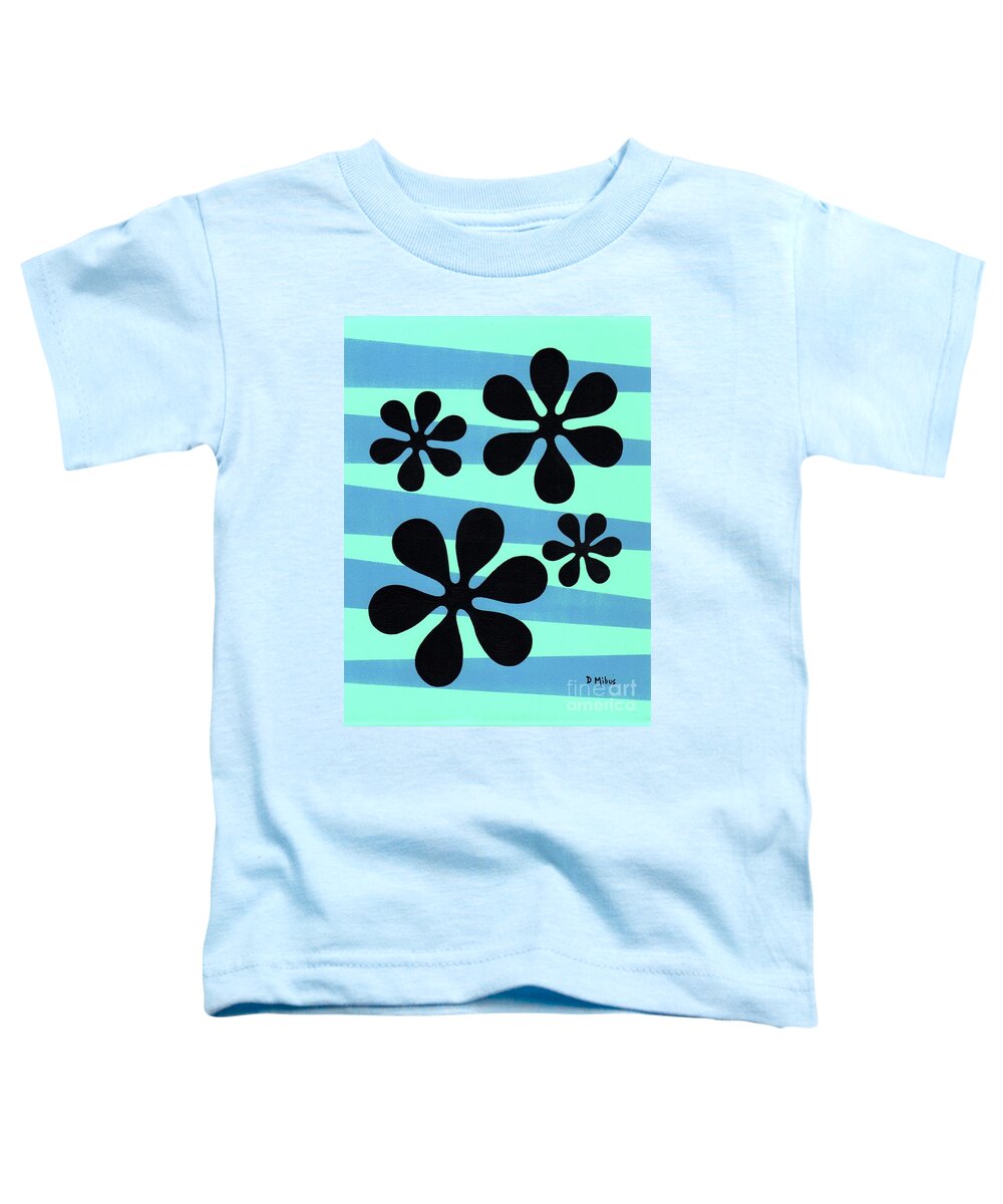 70s Toddler T-Shirt featuring the painting Groovy Flowers on Blue and Light Aqua by Donna Mibus