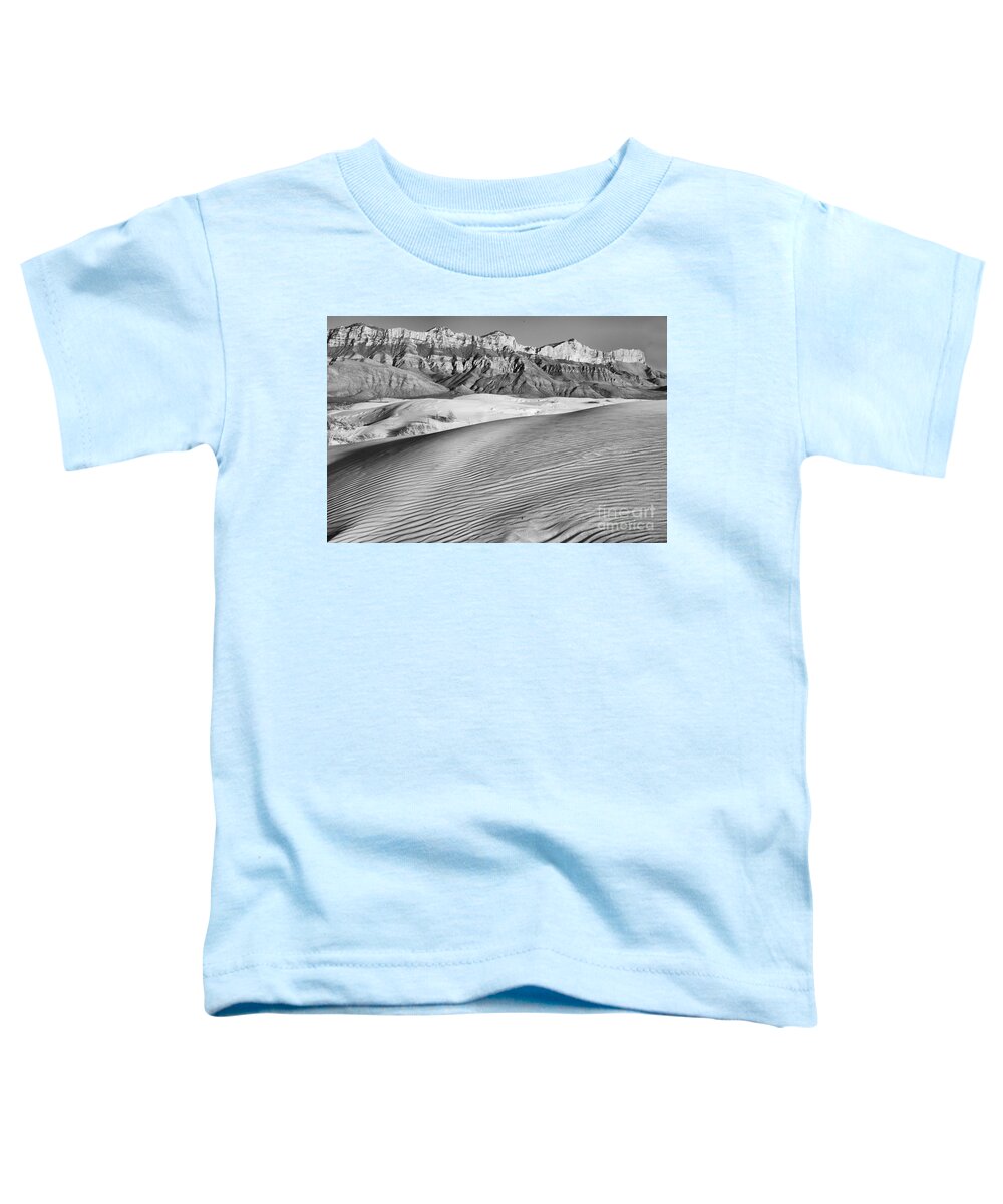 Guadalupe Toddler T-Shirt featuring the photograph Guadalupe Mountains National Park Salt Basin Dunes Landscape Black And White by Adam Jewell